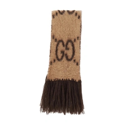 Shop Gucci Gg Brush Scarf In Brown