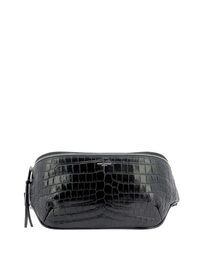 Shop Saint Laurent Croco Print Leather Belt Bag In Black