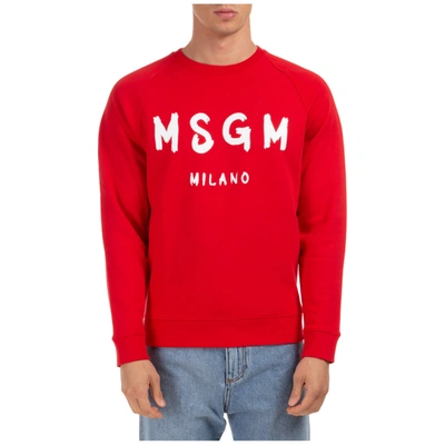 Msgm Logo Print Crew Neck Sweatshirt In Red