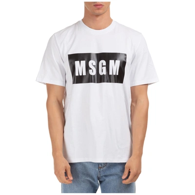 Shop Msgm Men's Short Sleeve T-shirt Crew Neckline Jumper Logo In White