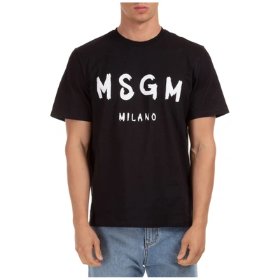 Shop Msgm Men's Short Sleeve T-shirt Crew Neckline Jumper Logo In Black