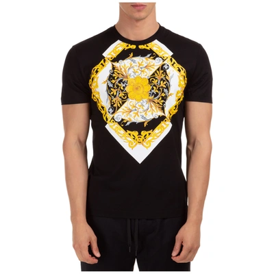 Shop Versace Men's Short Sleeve T-shirt Crew Neckline Jumper Barocco Acanthus In Black