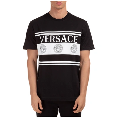 Shop Versace Men's Short Sleeve T-shirt Crew Neckline Jumper Logo In Black