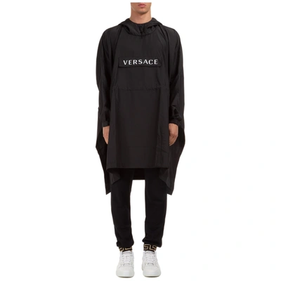 Shop Versace Men's Overcoat Full-length Jacket  Logo In Black