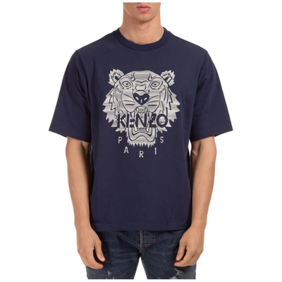 Shop Kenzo Men's Short Sleeve T-shirt Crew Neckline Jumper Tiger In Blue