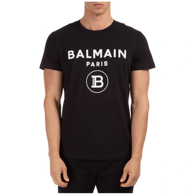 Shop Balmain Men's Short Sleeve T-shirt Crew Neckline Jumper Logo In Black