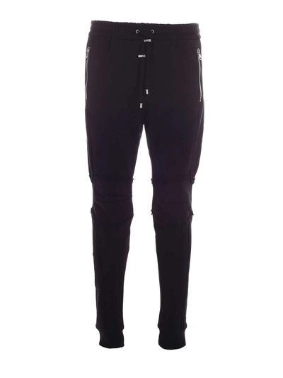 Shop Balmain Contrasting Details Trackpants In Black