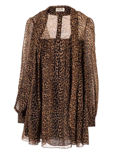 Shop Saint Laurent Animal Print Dress In Black And Brown