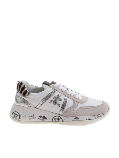 Shop Premiata Layla White Sneakers Featuring Calf Hair Detail