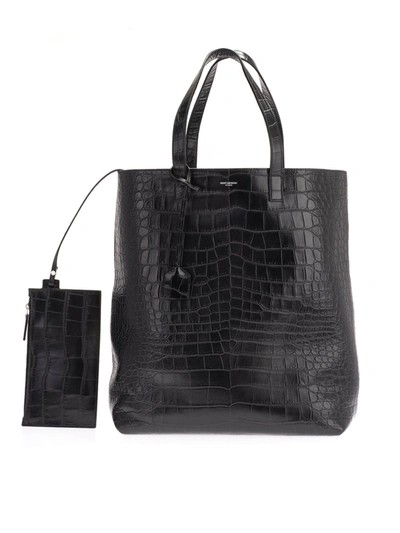 Shop Saint Laurent Croco Print Handbag In Black