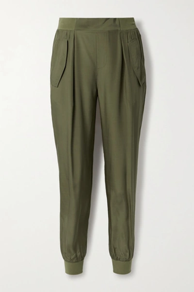 Shop Atm Anthony Thomas Melillo Silk-charmeuse Track Pants In Army Green