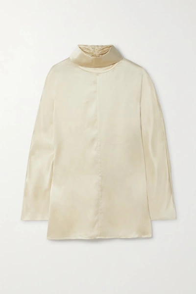 Shop Co Silk-satin Turtleneck Blouse In Cream