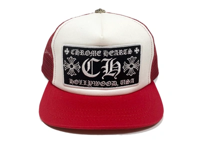 Pre-owned Chrome Hearts Ch Hollywood Trucker Hat Red/white