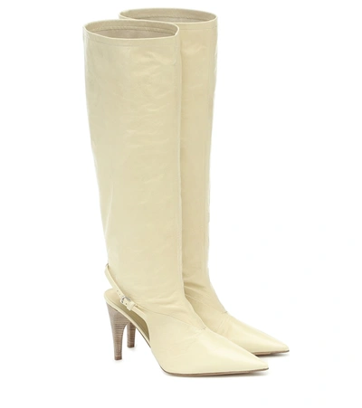 Shop Jil Sander Cut-out Knee-high Leather Boots In White