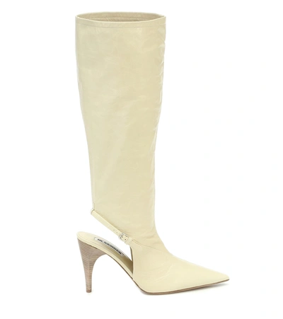 Shop Jil Sander Cut-out Knee-high Leather Boots In White