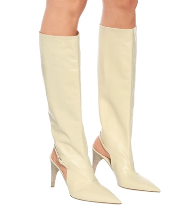 Shop Jil Sander Cut-out Knee-high Leather Boots In White