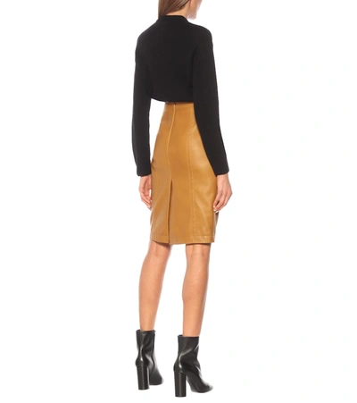 Shop Saint Laurent Leather Pencil Skirt In Brown