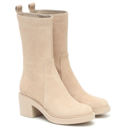 Shop Gianvito Rossi Margeaux Suede Ankle Boots In Beige