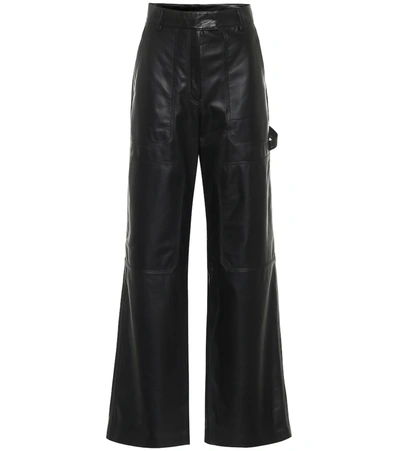 Shop Common Leisure High-rise Flared Leather Pants In Black
