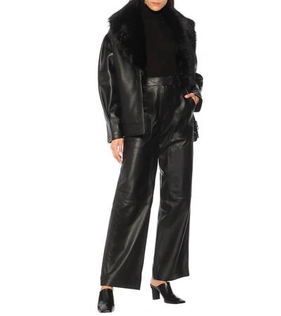 Shop Common Leisure High-rise Flared Leather Pants In Black