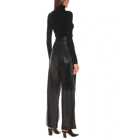 Shop Common Leisure High-rise Flared Leather Pants In Black