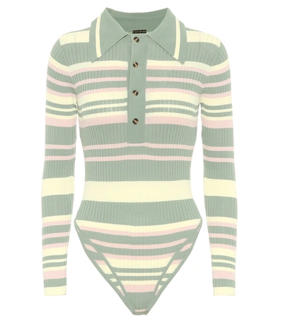 Shop Dodo Bar Or Striped Ribbed-knit Bodysuit In Green