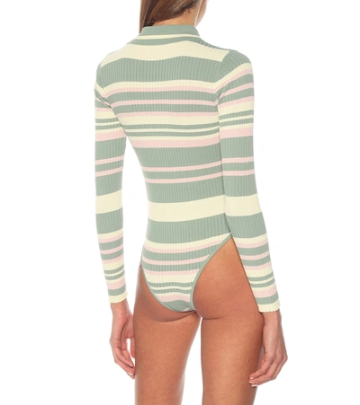 Shop Dodo Bar Or Striped Ribbed-knit Bodysuit In Green