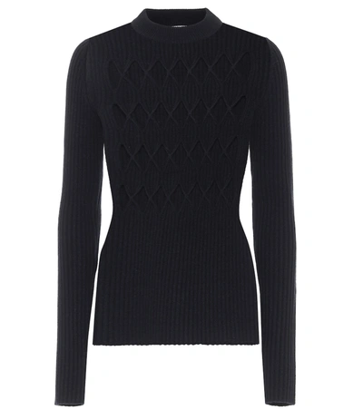 Shop Victoria Beckham Cutout Ribbed-knit Wool-blend Sweater In Blue