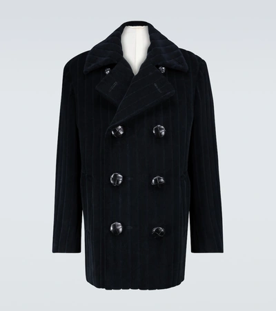 Shop Raf Simons Oversized Velvet Peacoat In Black