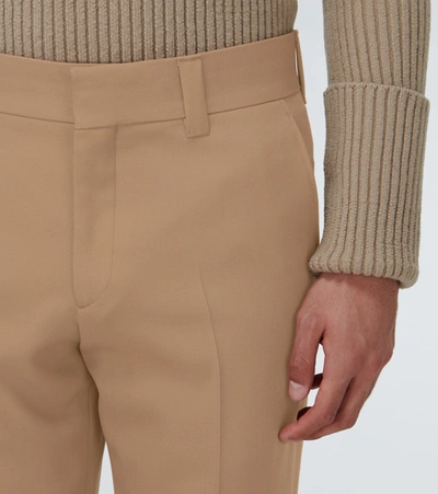 Shop Burberry Wool Slim-fit Pants In Beige