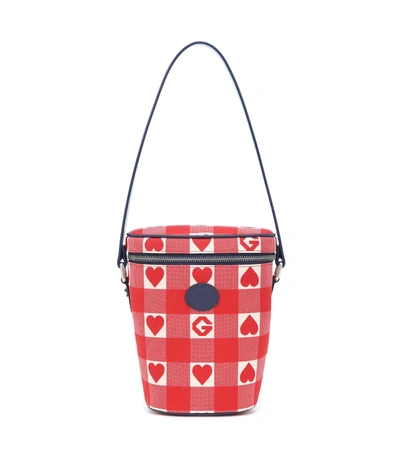 Shop Gucci Checked Canvas Bucket Bag In Red
