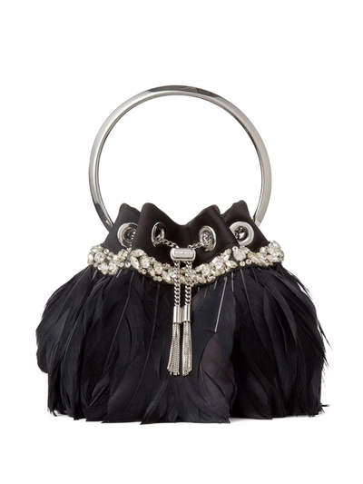 Shop Jimmy Choo Bon Bon Feather-embellished Bag In Black