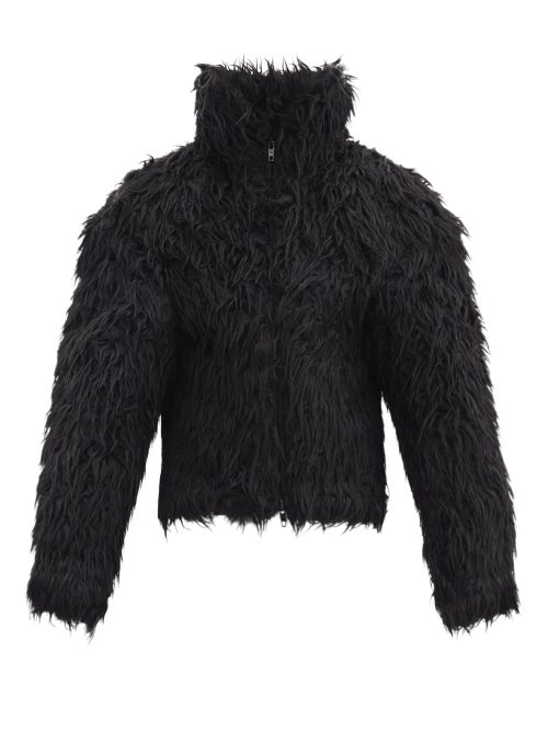 Balenciaga Black Cropped Faux Fur Bomber Jacket | ModeSens