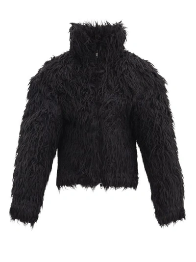 Black Cropped Faux Fur Bomber Jacket