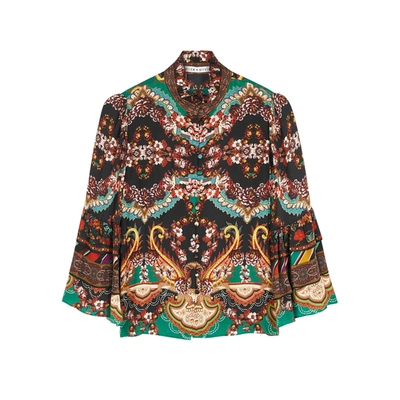 Shop Alice And Olivia Liberty Printed Satin Blouse In Multicoloured