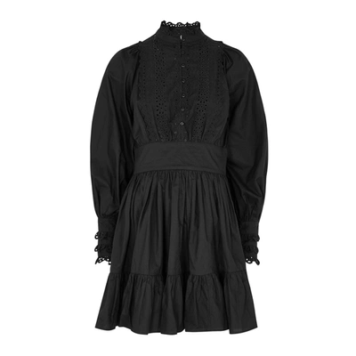 Shop Bytimo Black Eyelet-embroidered Cotton Mini Dress