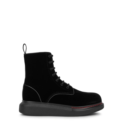 Shop Alexander Mcqueen Hybrid Black Velvet Ankle Boots