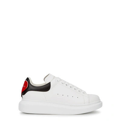 Shop Alexander Mcqueen Larry White Leather Sneakers In White And Red
