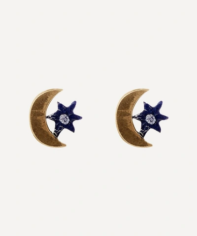 Shop Acanthus Oxidised Silver And Gold Diamond Star And Crescent Moon Stud Earrings