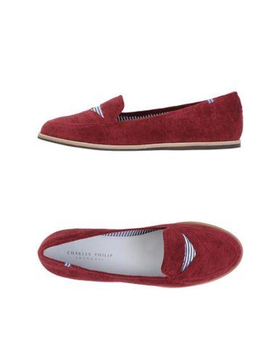 Shop Charles Philip Loafers In Garnet