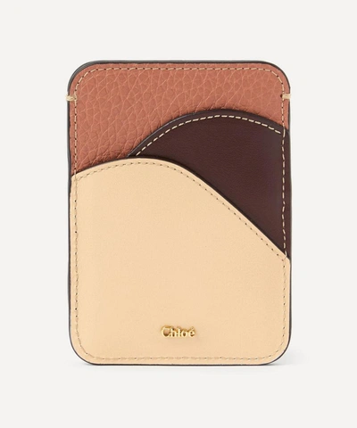 Shop Chloé Walden Leather Card Holder In Wooden Beige