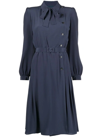 Shop Maison Margiela Side Button Fastening Belted Dress In Blue