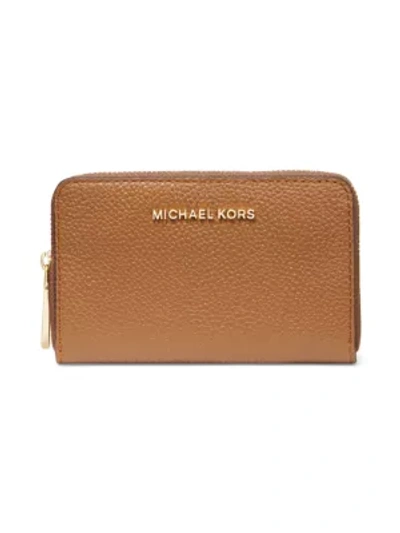 Shop Michael Michael Kors Women's Small Jet Set Leather Card Case In Acorn