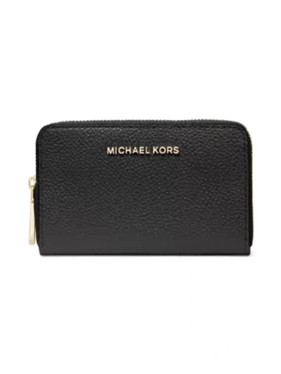 Shop Michael Michael Kors Women's Small Jet Set Leather Card Case In Black