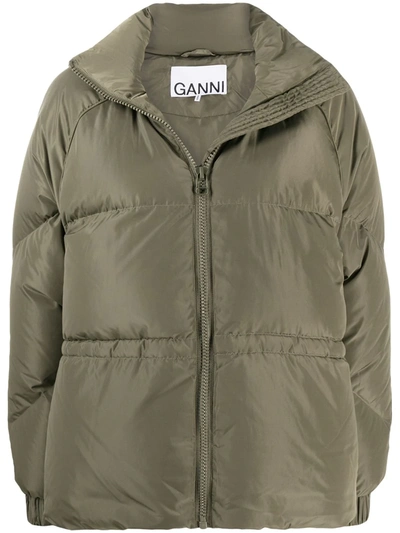 Shop Ganni Oversized Zipped Puffer Jacket In Green