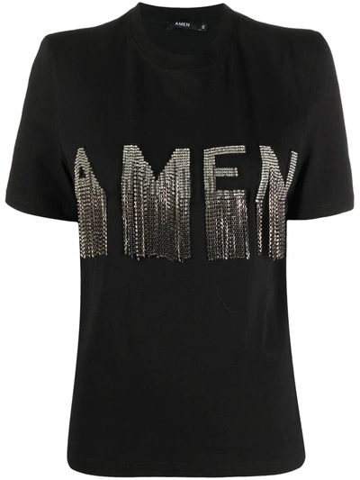 Shop Amen Logo Stud-fringed T-shirt In Black