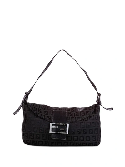 Pre-owned Fendi Zucchino Mamma Baguette 手提包 In Black