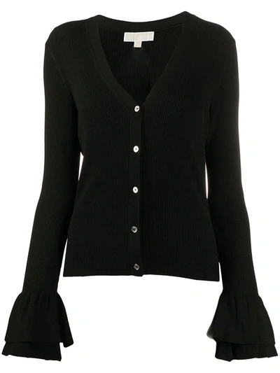 Shop Michael Michael Kors Ruffled Cuff Cardigan In Black