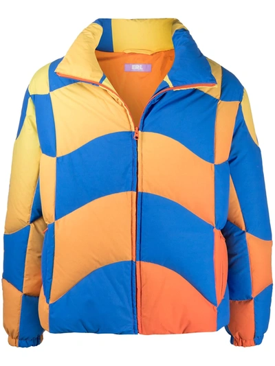 Shop Erl Checkerboard Padded Jacket In Blue