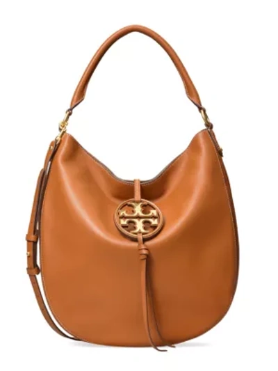 Shop Tory Burch Women's Miller Metal Leather Hobo Bag In Aged Camel